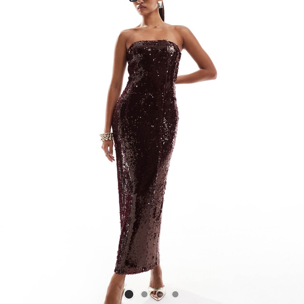 PRETTY LAVISH Elegant Strapless Sequin Midi Dress